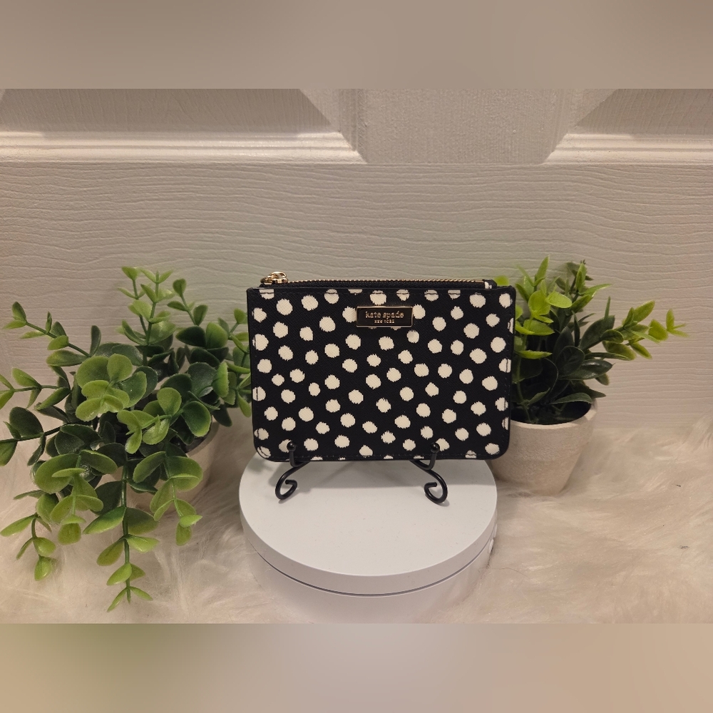 Kate Spade Black and White Polka Dot Zip Wristlet Wallet